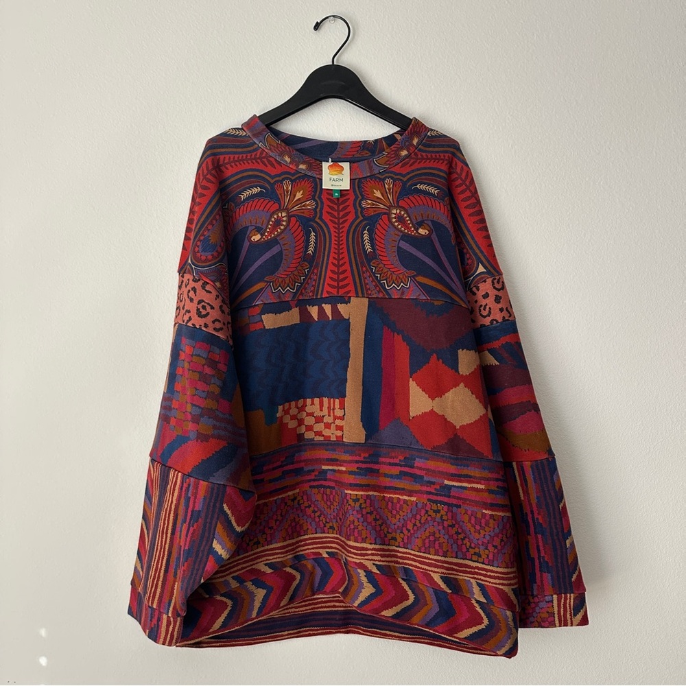 FARM Rio Mix Print Tunic Colorblock Sweatshirt XL Oversized Anthropologie
